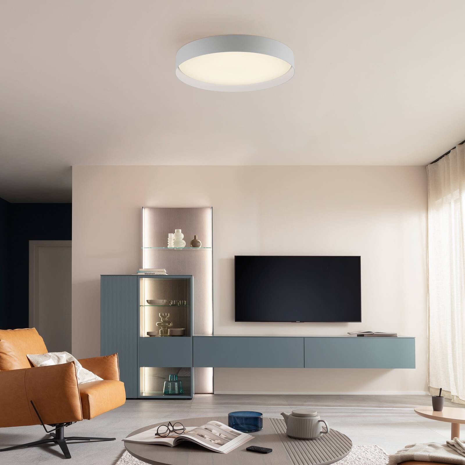 Stropné LED svetlo TAVOLI, biele, Ø 49 cm, kov, CCT, stmievateľné