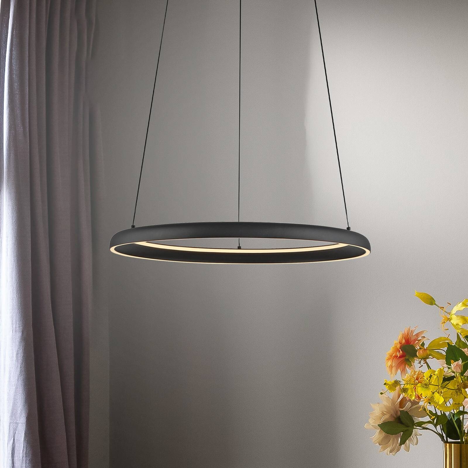 LED závesné svietidlo QUILLO, čierne, Ø 60 cm, kov, Switchdim