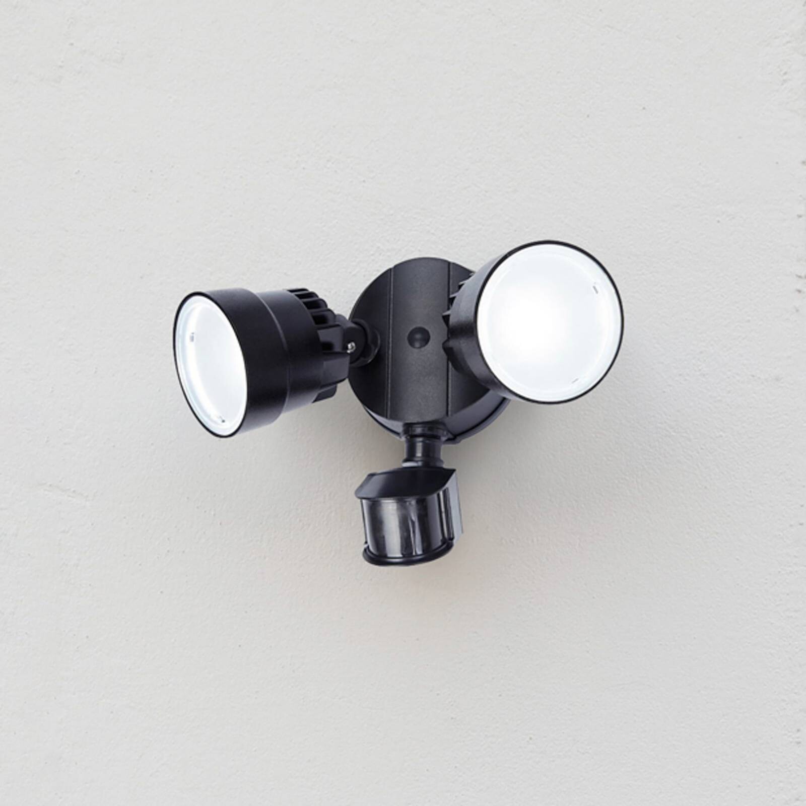 Vonkajší nástenný reflektor s LED senzorom SHRIMP II, čierny, 12 W, 2 žiarovky,