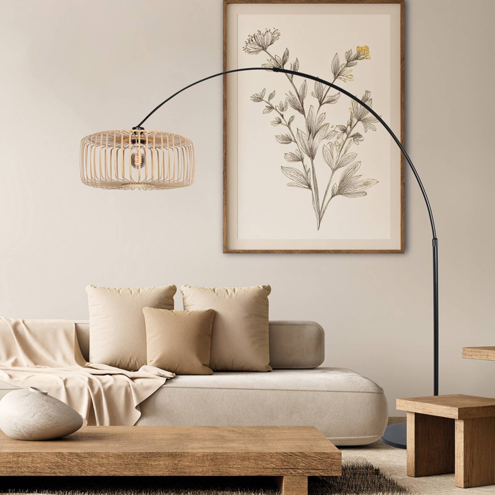 Stojacia lampa Sparkled Light, čierna/prírodný bambus, 240 cm