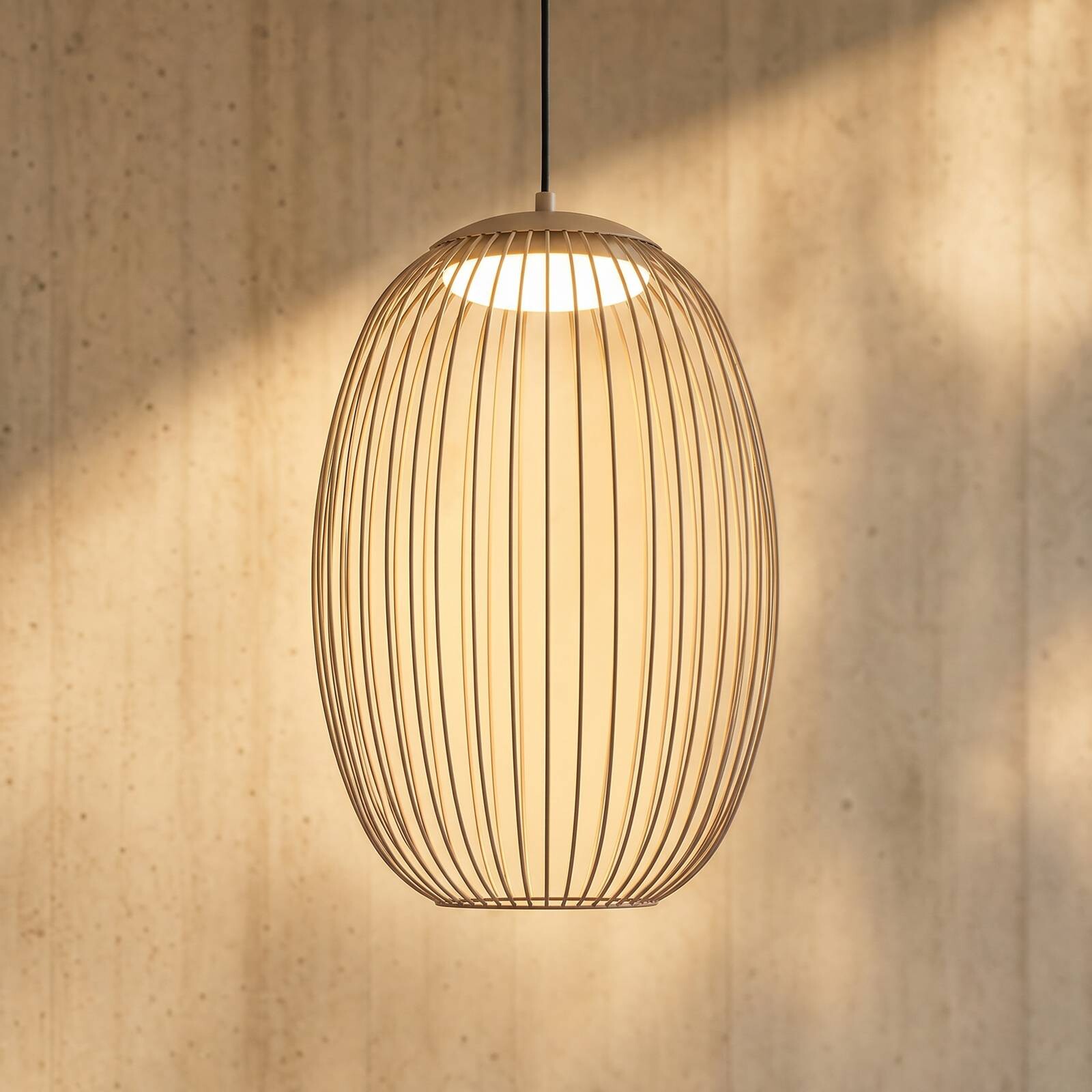 Vonkajšie závesné LED svietidlo Lucande Richi, béžové, 40 cm, stmievateľné