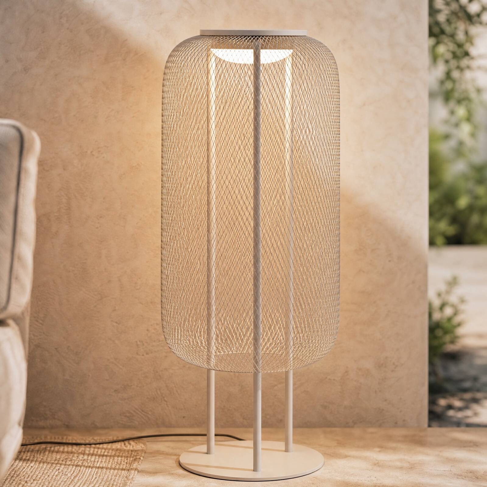 LED stojacia lampa Lucande Korvyn, kamennosivá, výška 80 cm, IP44