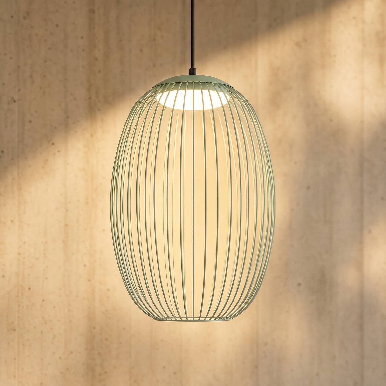 Vonkajšie závesné LED svietidlo Lucande Richi, zelené, 40 cm, stmievateľné