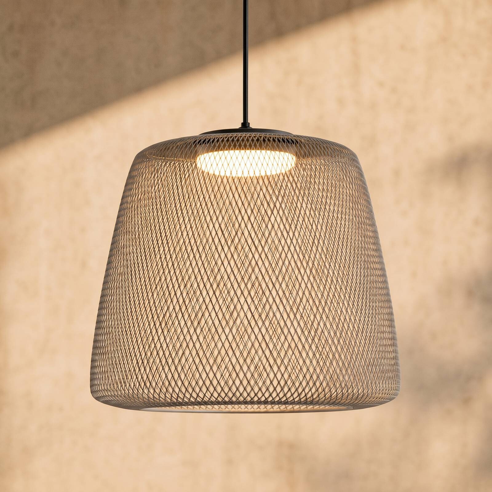 LED závesné svietidlo Lucande Korvyn, kamennosivá, Ø 50 cm, s funkciou
