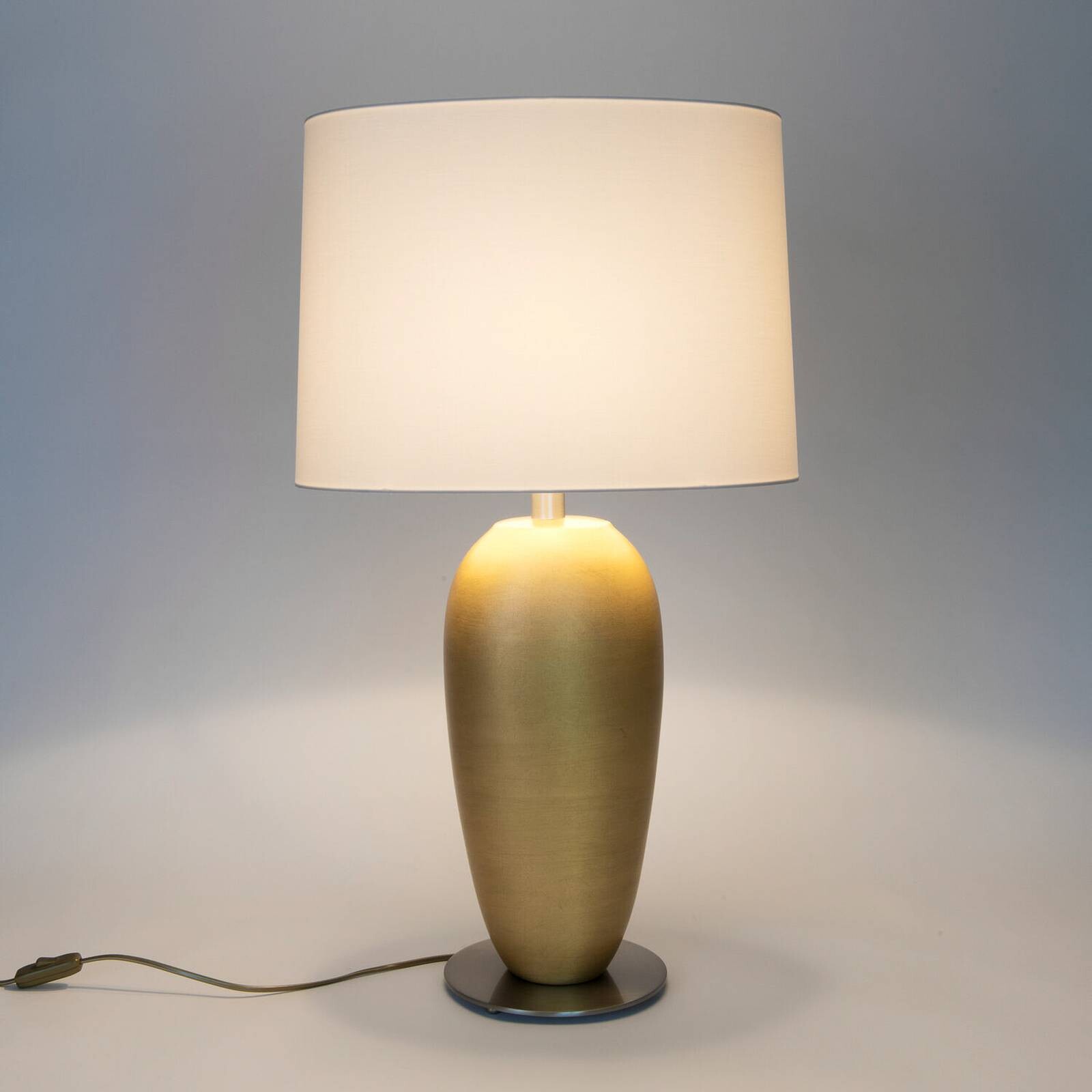 Stolová lampa OMEGA OVAL, zlatá/ecru, výška 77 cm, keramika, E27
