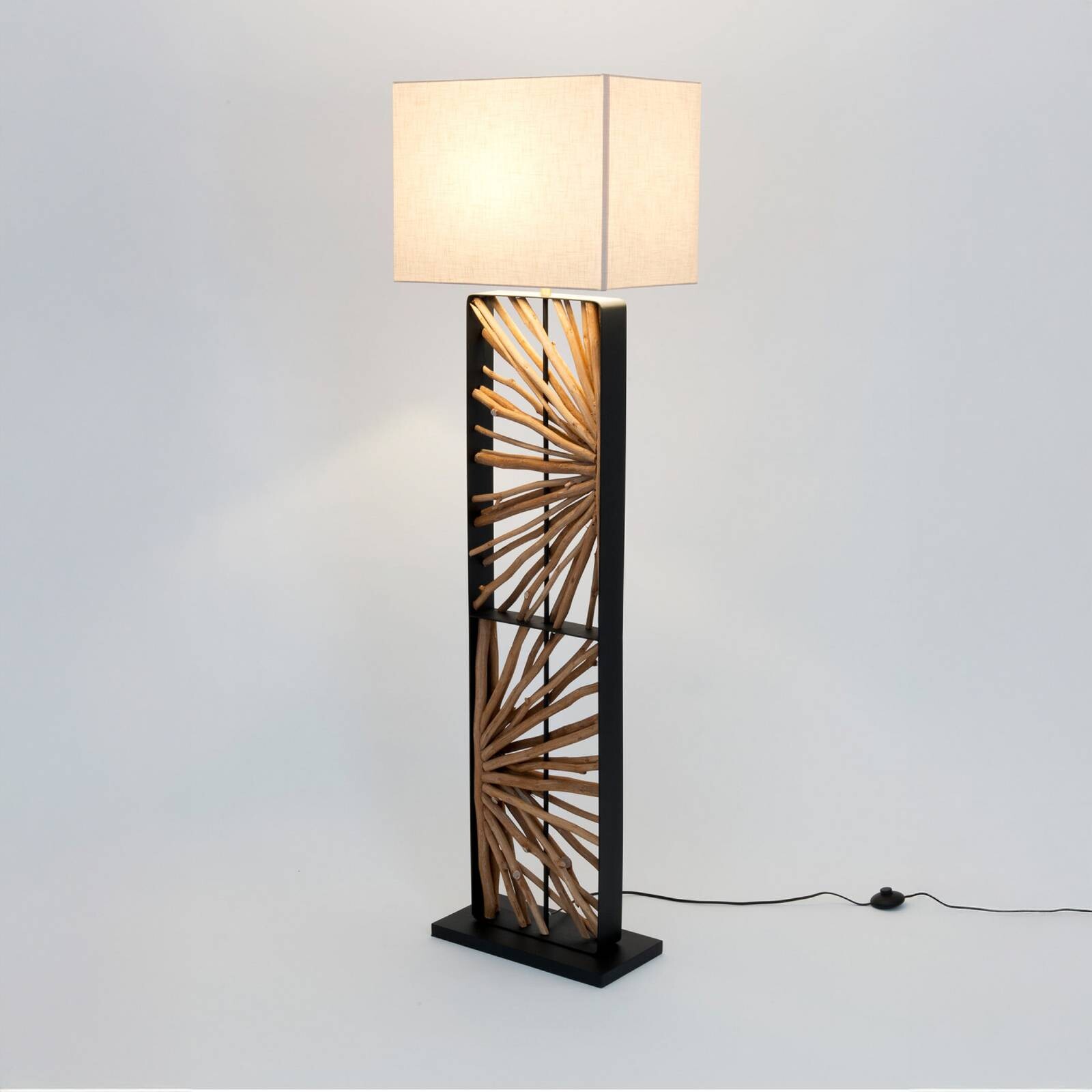 Stojacia lampa MONTE ISOLA, prírodná/béžová, výška 160 cm, drevo/textil