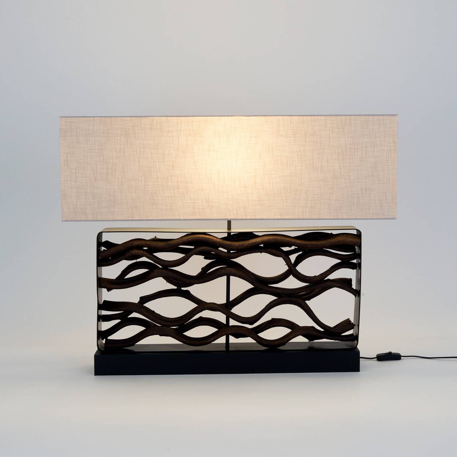 Stolová lampa TREMITI NERO čierna/béžová, výška 67 cm, drevo/textil