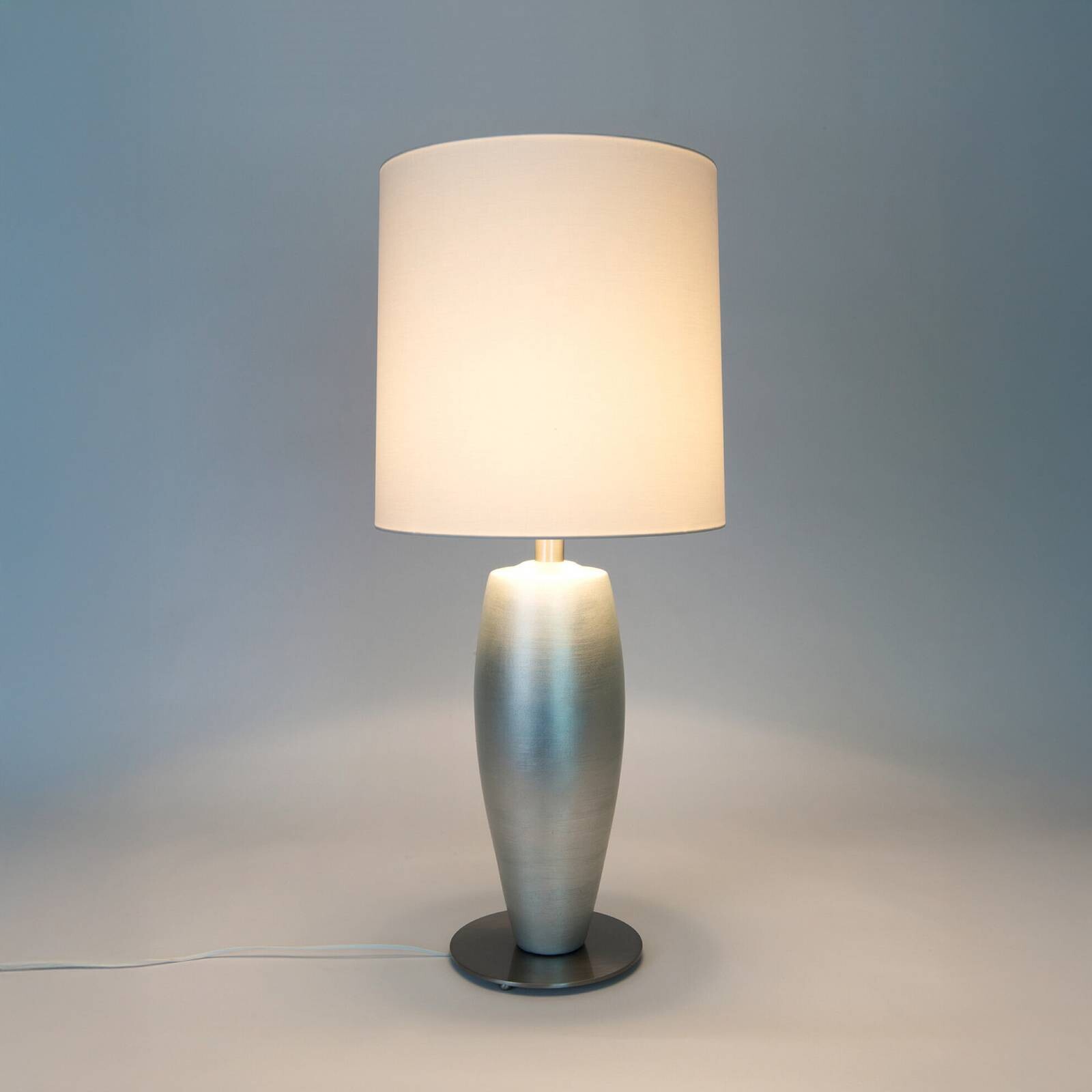 Stolová lampa OMEGA SOTTILE, strieborná/biela, výška 80 cm, keramika, E27