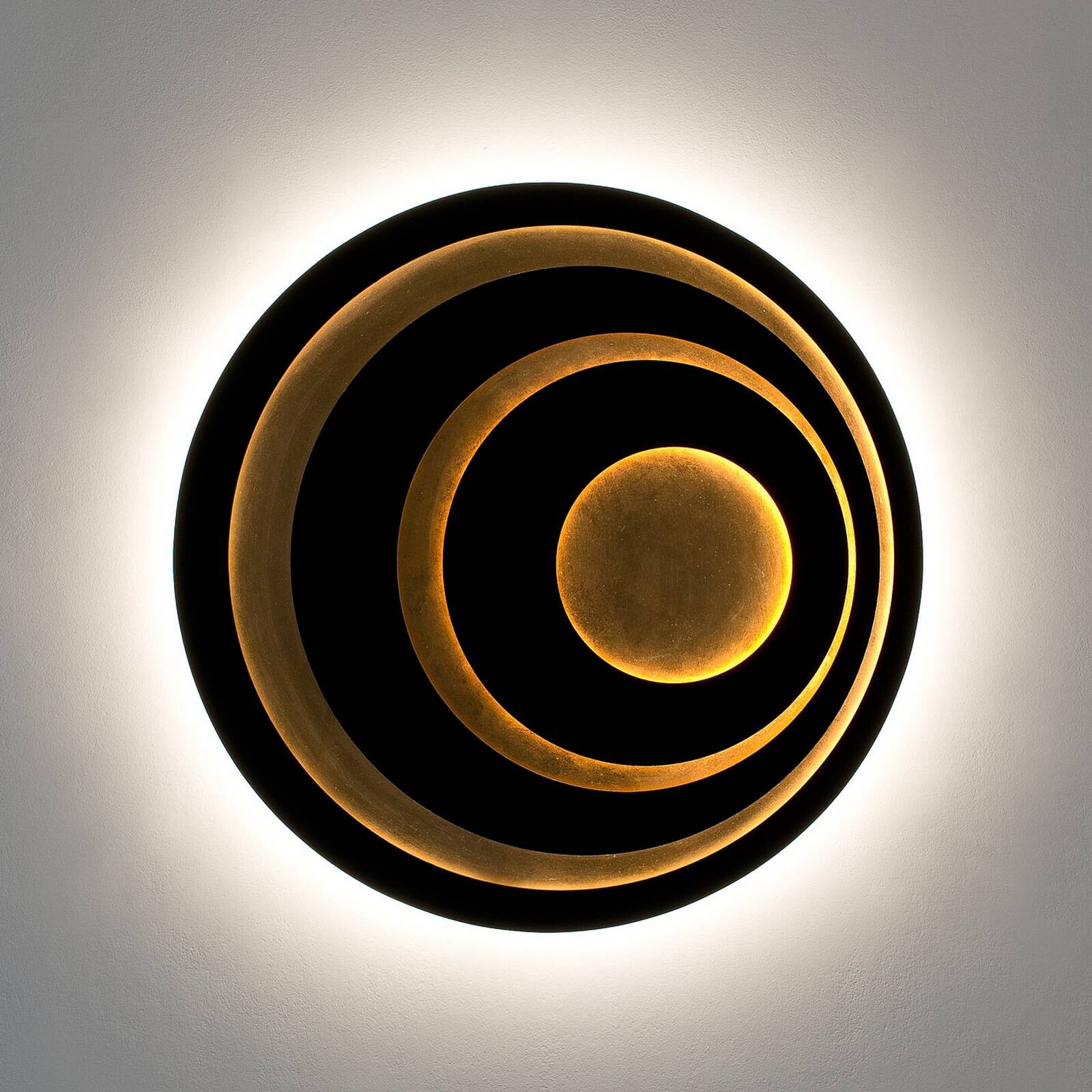 LED nástenné svetlo GRAVION, čierna/zlatá, Ø 80 cm, kov, stmievateľné