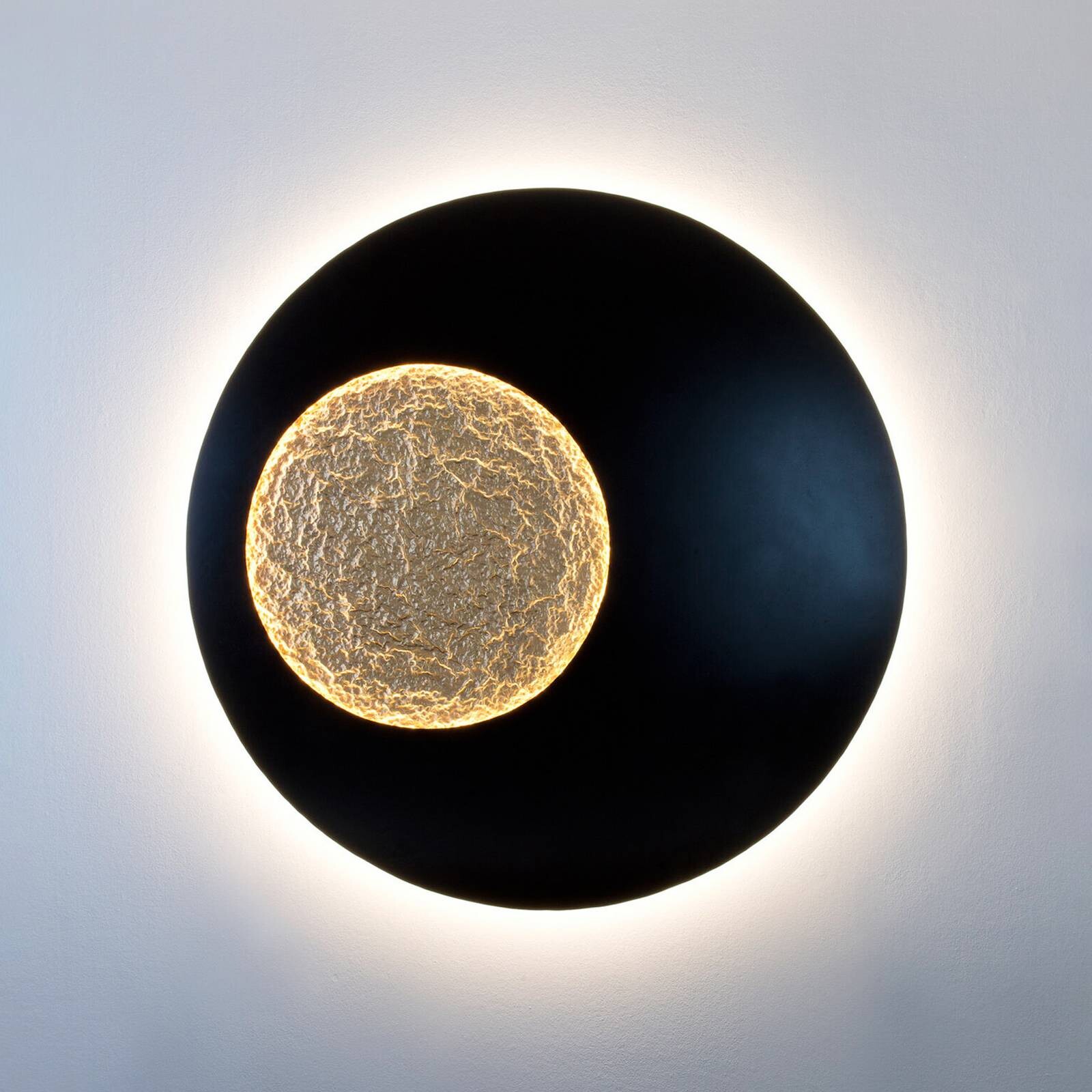 LED nástenné svetlo LUNA MEGA XXL, čierna/zlatá, Ø 120 cm, stmievateľné