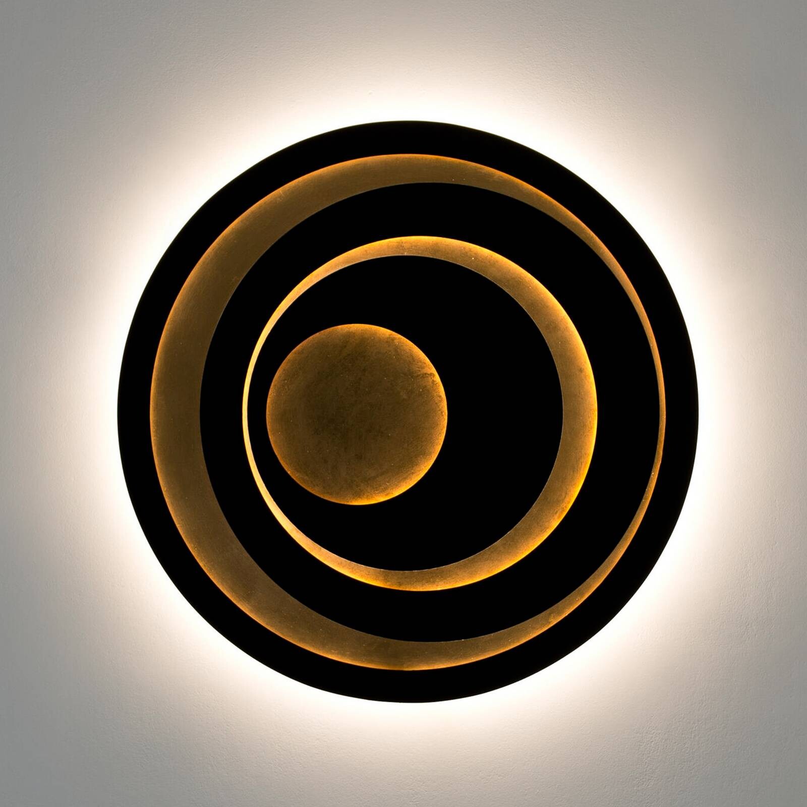 LED nástenné svetlo SOLVANE, čierna/zlatá, Ø 80 cm, kov, stmievateľné