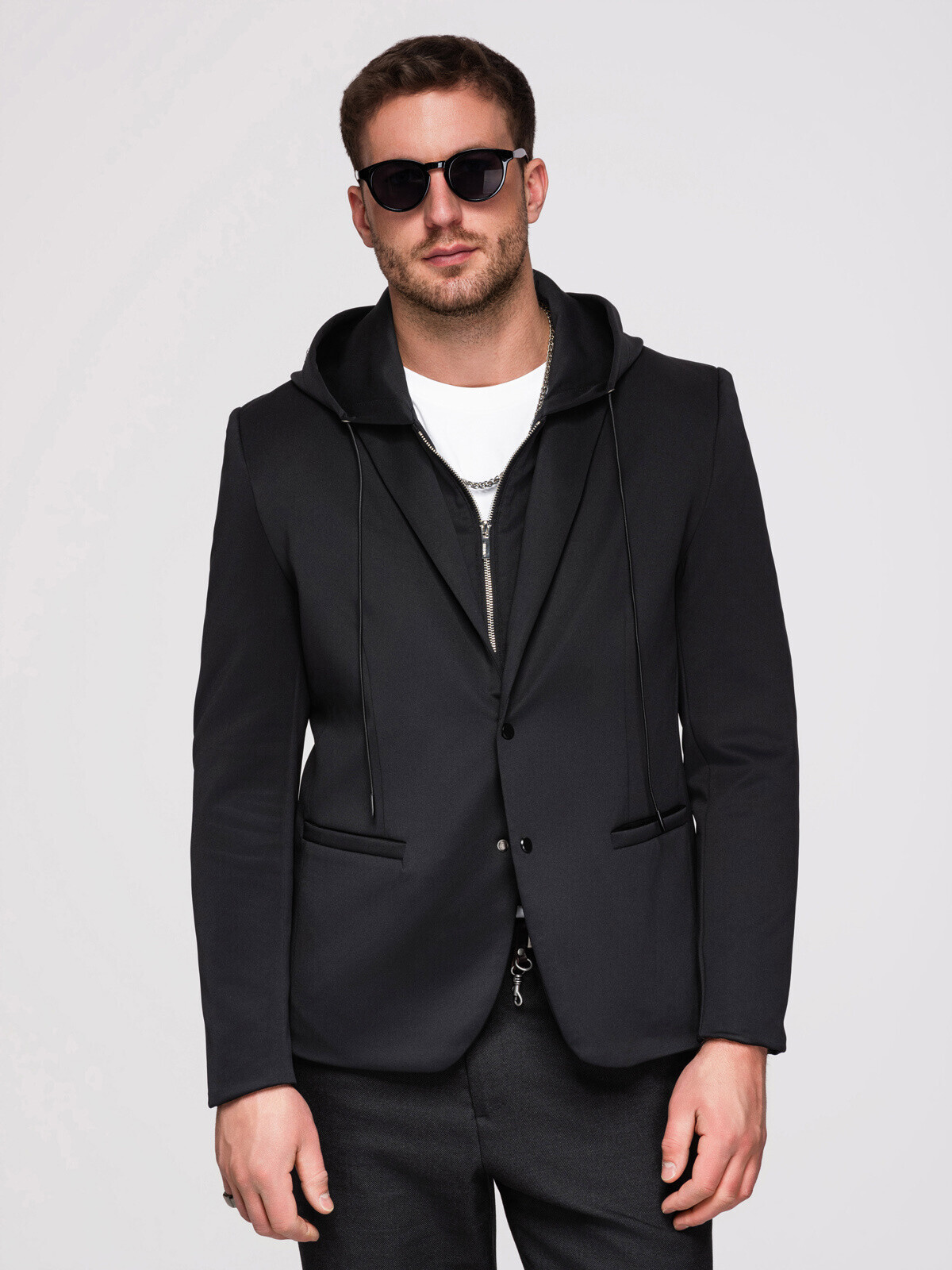 Ombre Men's hooded jacket with dragon applique on back - black