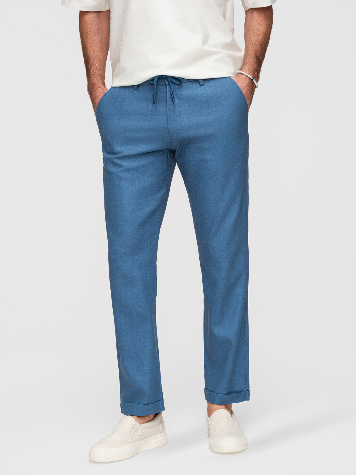 Ombre Men's linen blend chino roll-up trousers