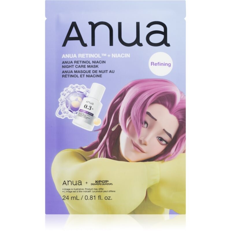 Anua K-Pop Demon Hunters Retinol Niacin Night Care Mask nočná maska pre obnovu pleti na vrásky 24 ml
