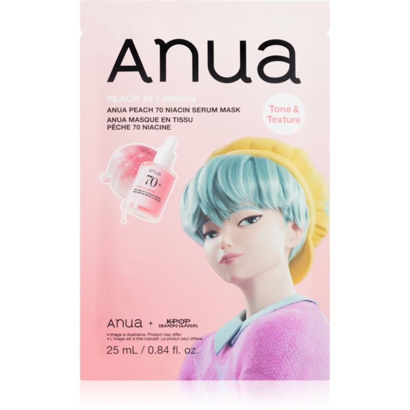 Anua K-Pop Demon Hunters Peach 70% Niacin Mask rozjasňujúca pleťová maska s kolagénom 1 ks