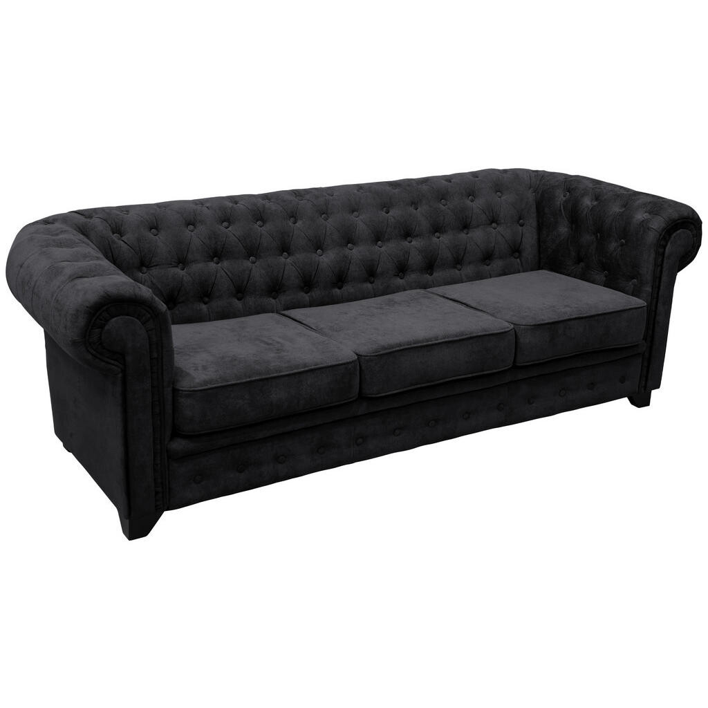 Livetastic SEDAČKA CHESTERFIELD, drevo, textil, kompozitné drevo, čierna