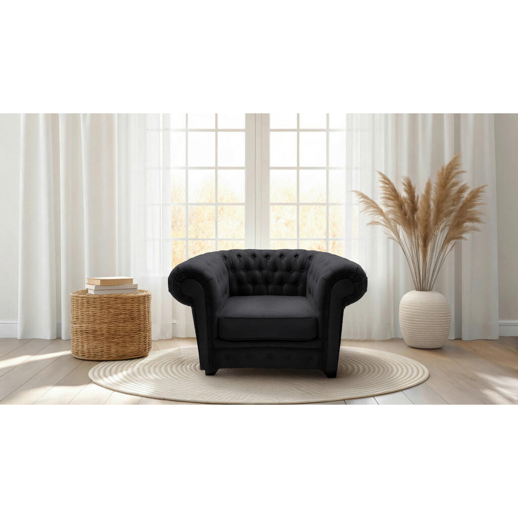 Livetastic KRESLO CHESTERFIELD, textil, kompozitné drevo, čierna