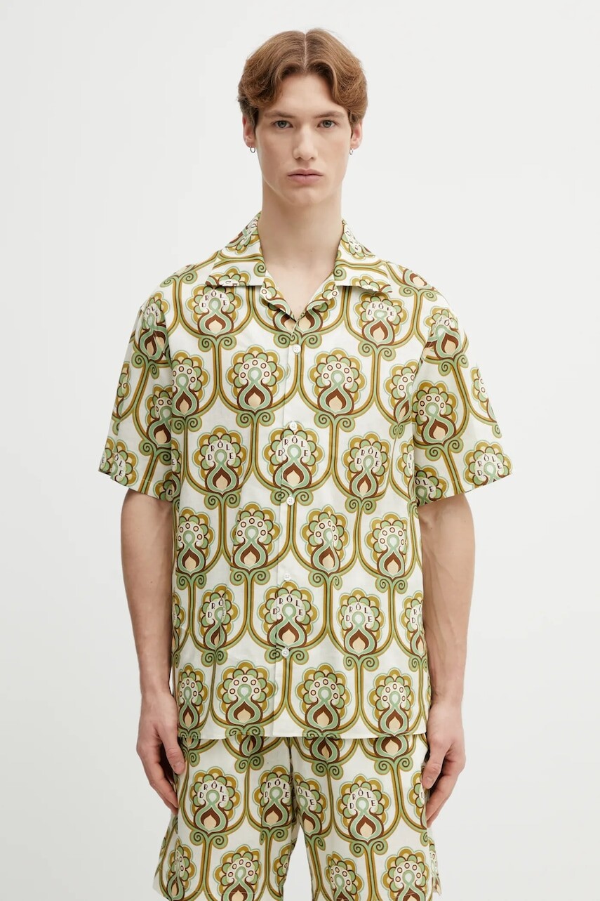 Košeľa s prímesou ľanu Drôle de Monsieur Chemise Lin Tapisserie Florale