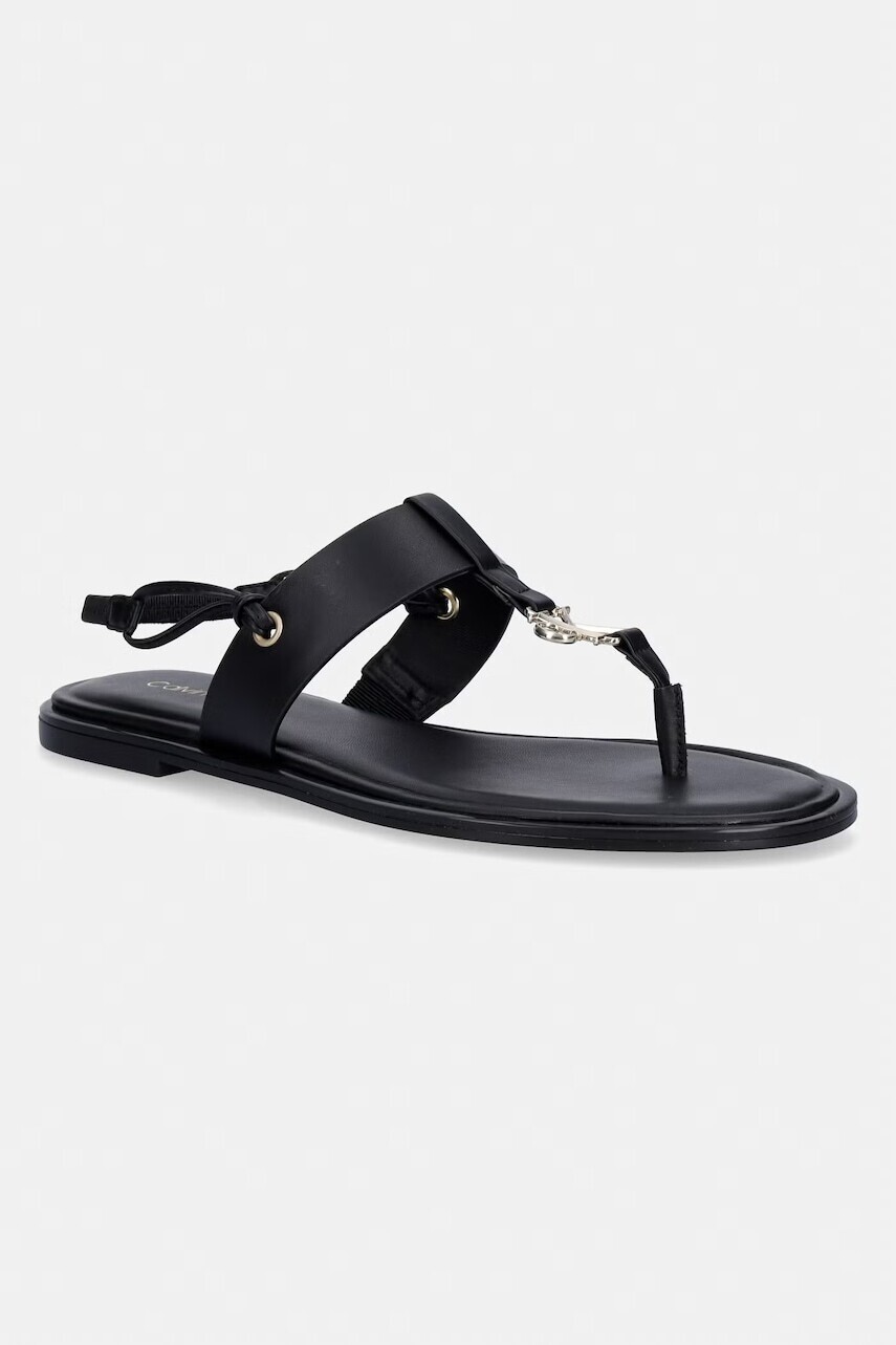 Calvin Klein sandále na plochom podpätku dámske kožené ROUND FLAT SNDL THONG LTH HDW