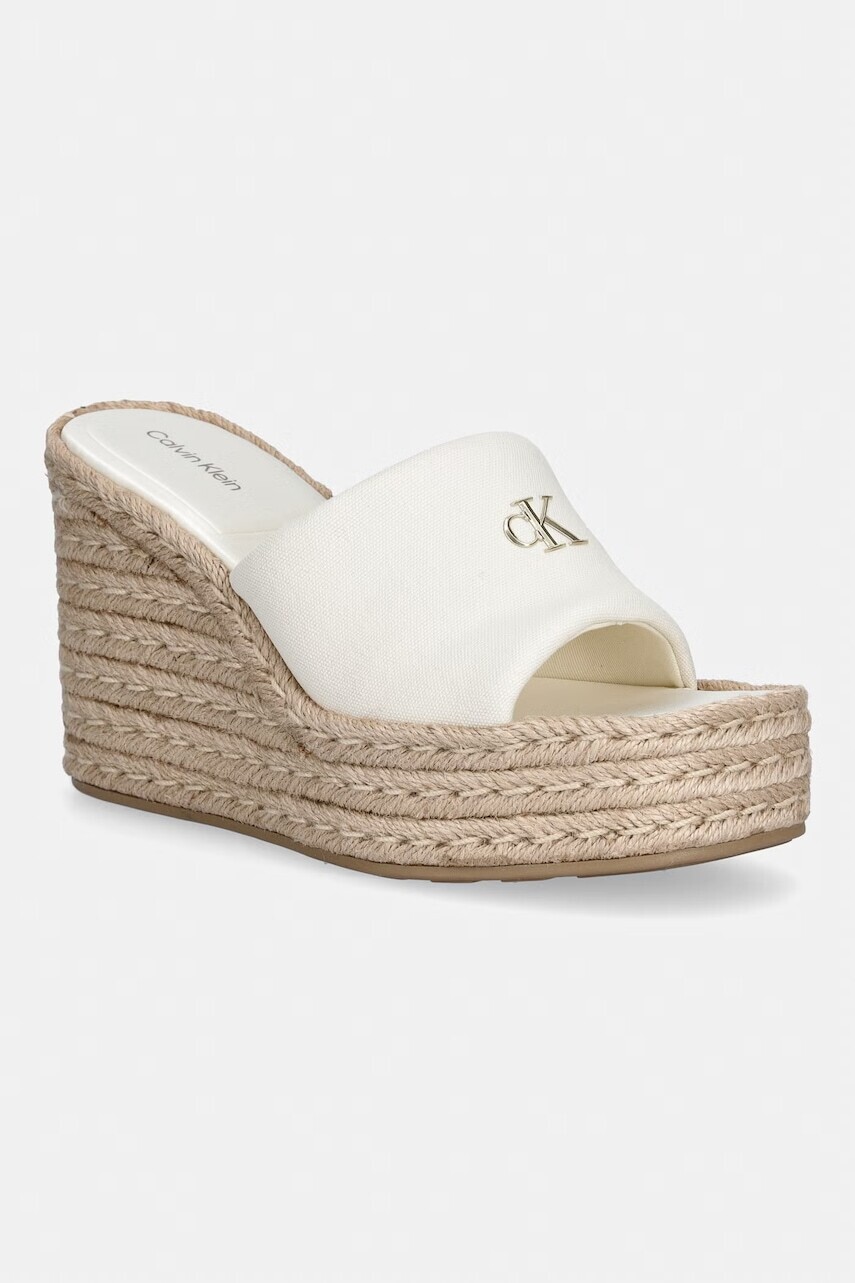 Calvin Klein šľapky na platforme po celej dĺžke dámske WEDGE ESPAD 70 CANVAS MG