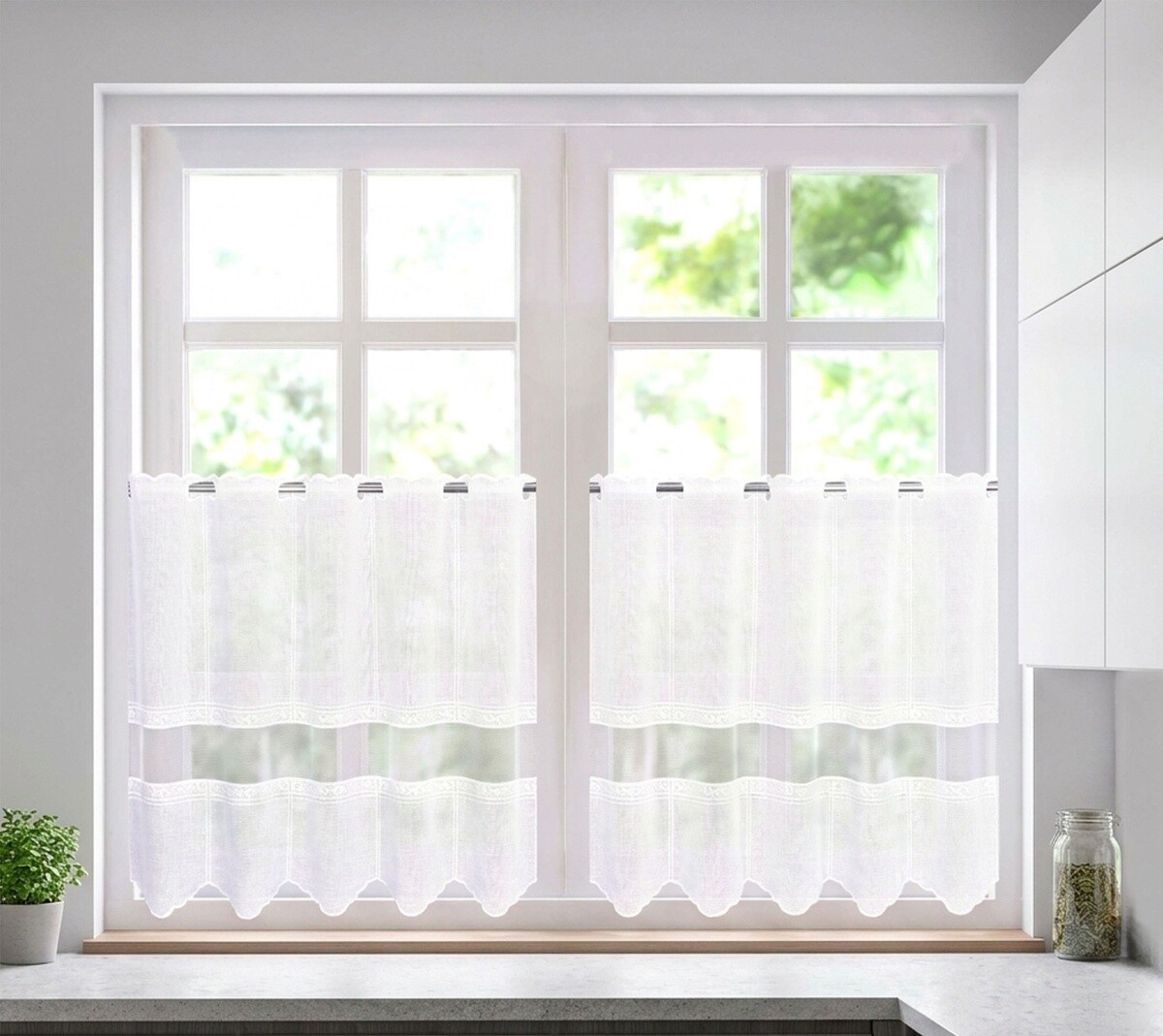 Záclona batist, Decentný ornament a tyl metráž, biela 40 cm
