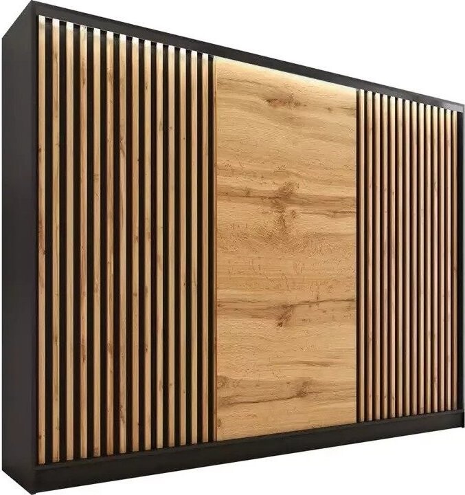 Nejlevnější nábytek Insular 3D 250 bez zrcadla, se 4 šuplíky a 2 šatními tyčemi, černý mat/dub wotan