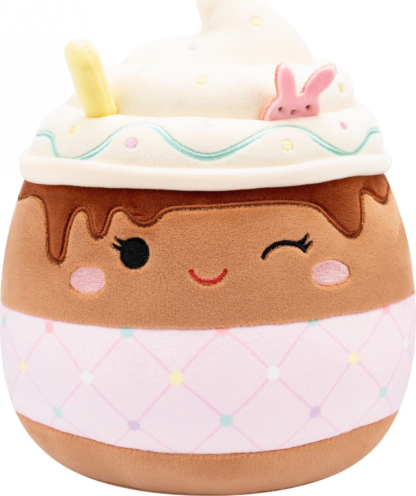 Squishmallows – žmurkajúce čokoládové frapé s ružovým prešívaným obalom