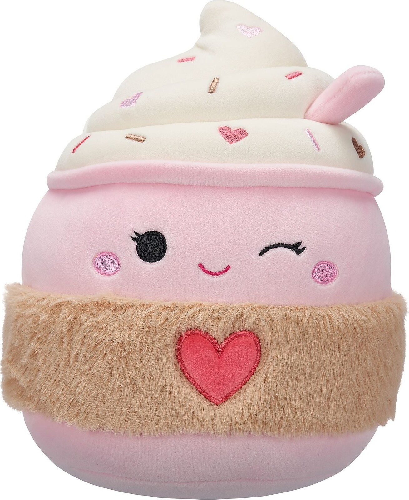 Squishmallows Jenny – žmurkajúce svetloružové latté s hebkým rukávom so srdcom