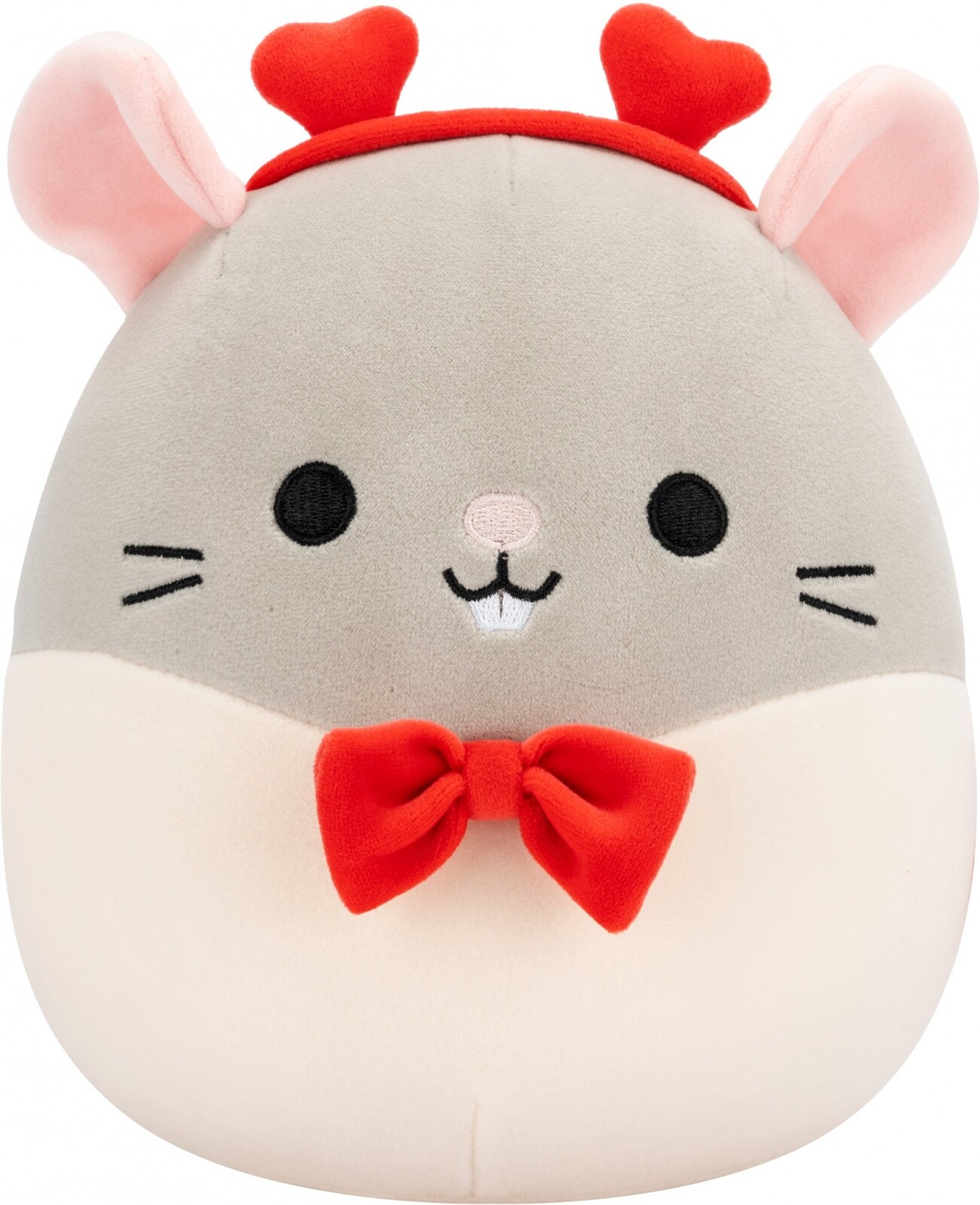 Squishmallows Milto – sivá krysa s motýlikom a čelenkou so srdcom
