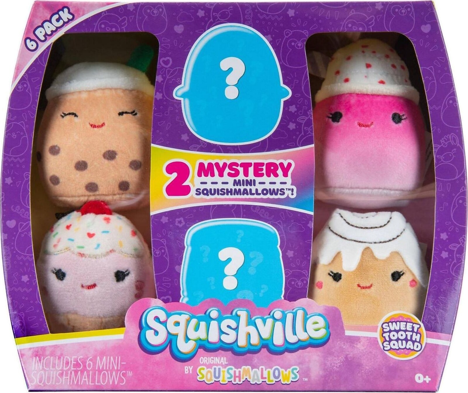 Squishville Sweet Tooth mini plyšové hračky 6 ks (2 tajomné postavičky)