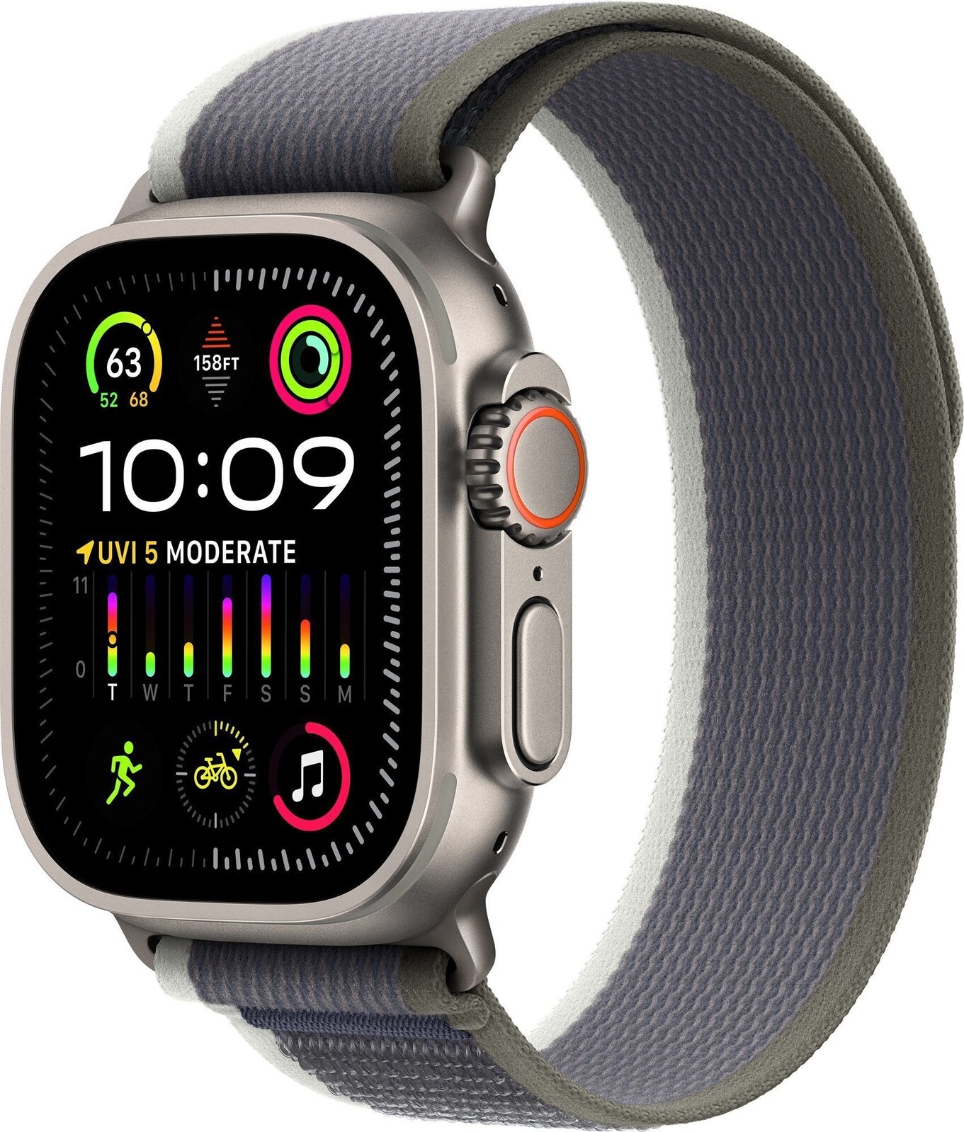 Apple Watch Ultra 2 49 mm titánové puzdro so zeleno-sivým trailovým ťahom – S/M