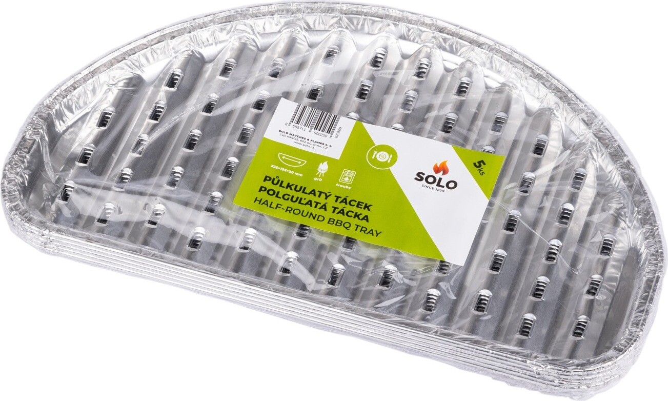 SOLO Polguľatý BBQ tray 326*192*20 mm / 5ks s otvormi