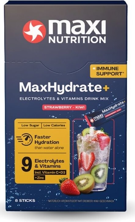 MaxiNutrition Elektrolyty s vitamínmi na imunitu, príchuť jahoda-kivi 128 g (8× 16 g)