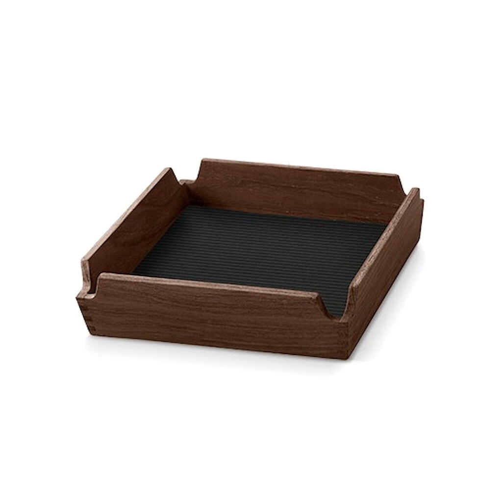 Podnos na servírovanie AIRY CORDUROY 18 x 18 cm, čierny atrament / hnedá, koža / drevo, LIND DNA