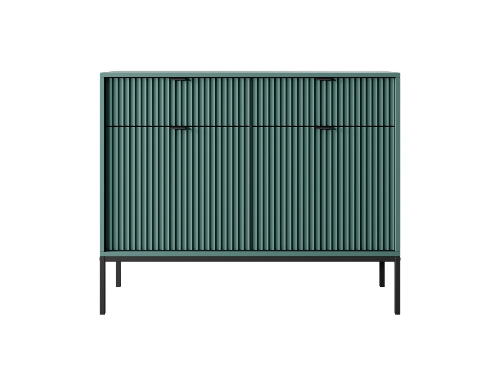 Komoda Nova 104 cm so zásuvkami zelená/čierne úchytky a čierny rám