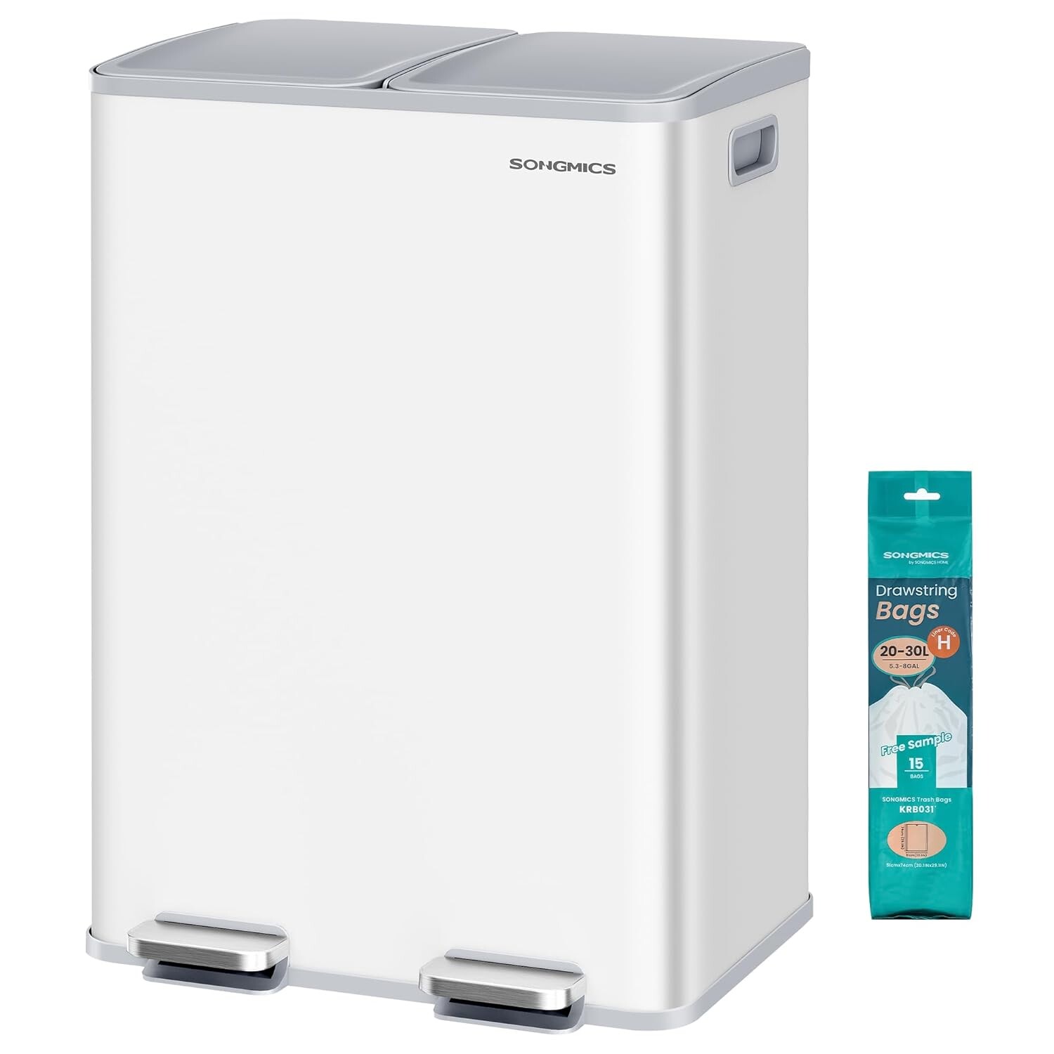Odpadkový koš s víkem JORDAN 2x30 L bílý II
