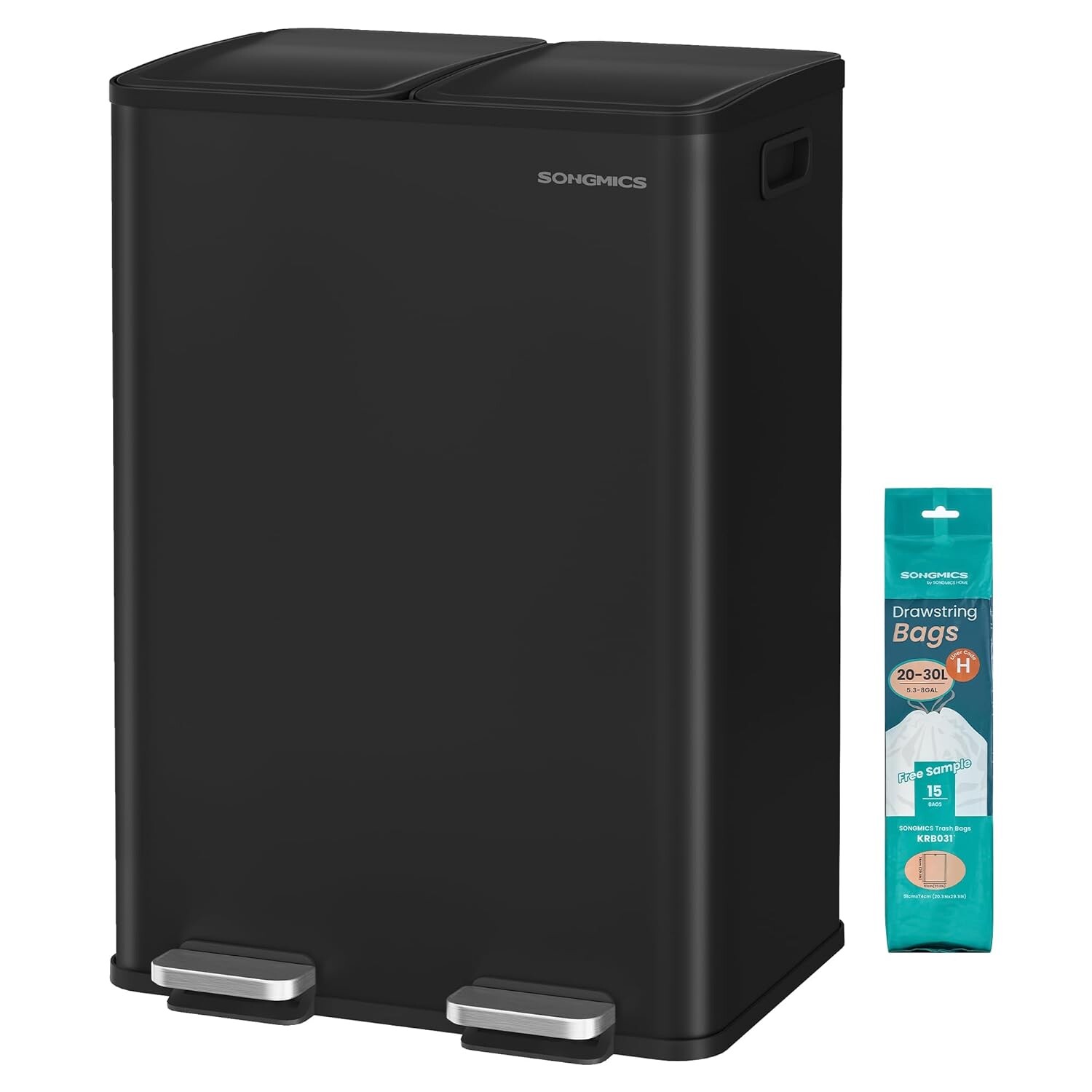 Odpadkový koš s víkem JORDAN 2x30 L černý II
