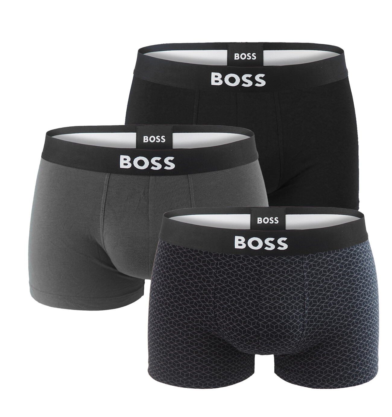 BOSS - pánske boxerky 3PACK BOSS ONE organic cotton geo monogram (David Beckham edition)