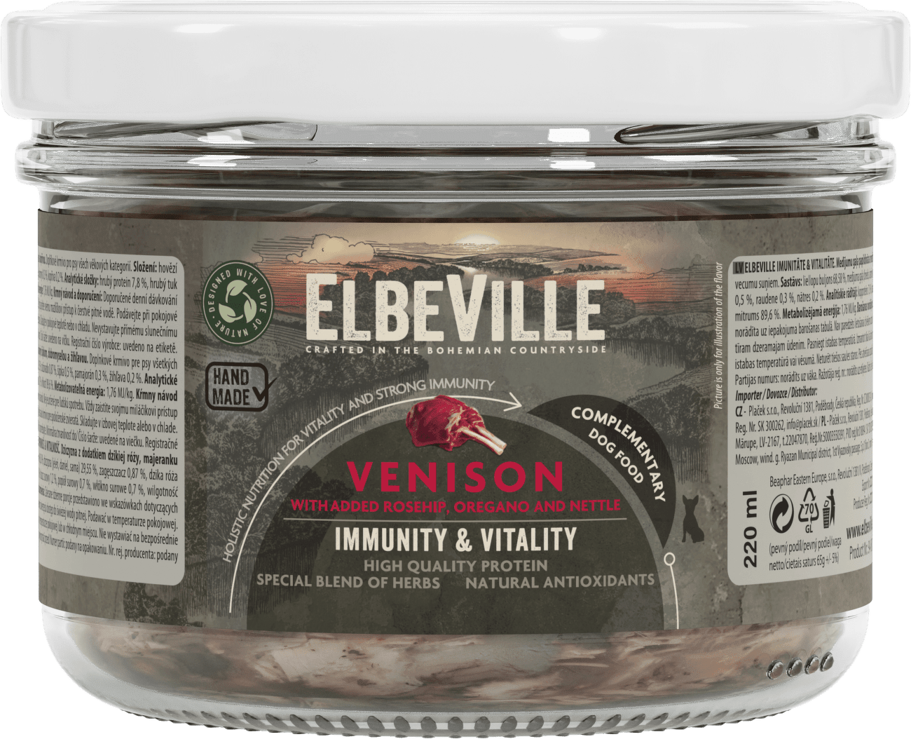 Krmivo v skle Elbeville Imunity & Vitality zverina s pridaným šípkom, dobromyseľom a žihľavou 220 ml