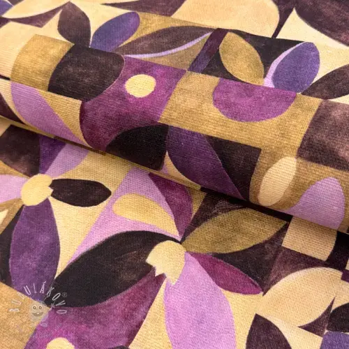 Dekoračná látka SLUB Abstract flowie aubergine digital print