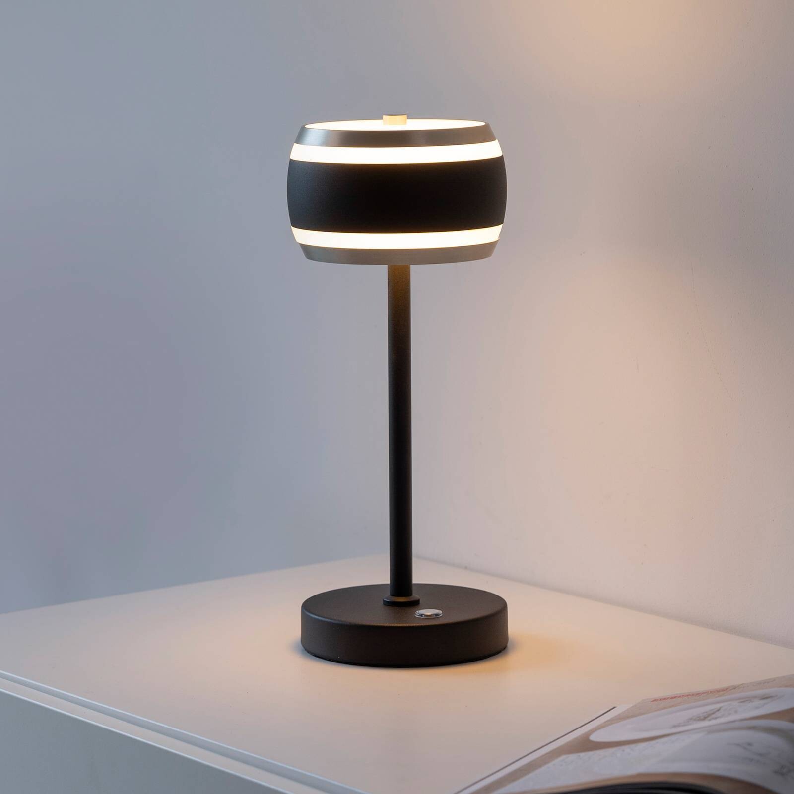 Akumulátorová stolová lampa PURE Falling Rings, čierna perla/diamant, CCT