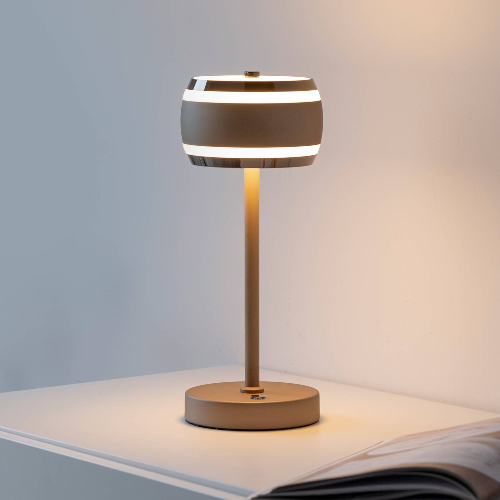 Akumulátorová stolová lampa PURE Falling Rings, bronzová/DARK chróm, CCT