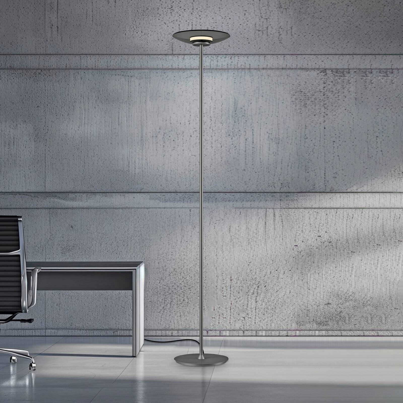 LED stojacia lampa PURE Moon, platinová, dymové sklo, 180 cm