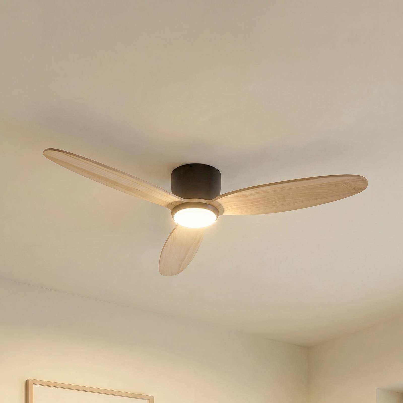 Stropný ventilátor Lucande LED Lignia, Ø 132 cm, CCT, stmievateľné