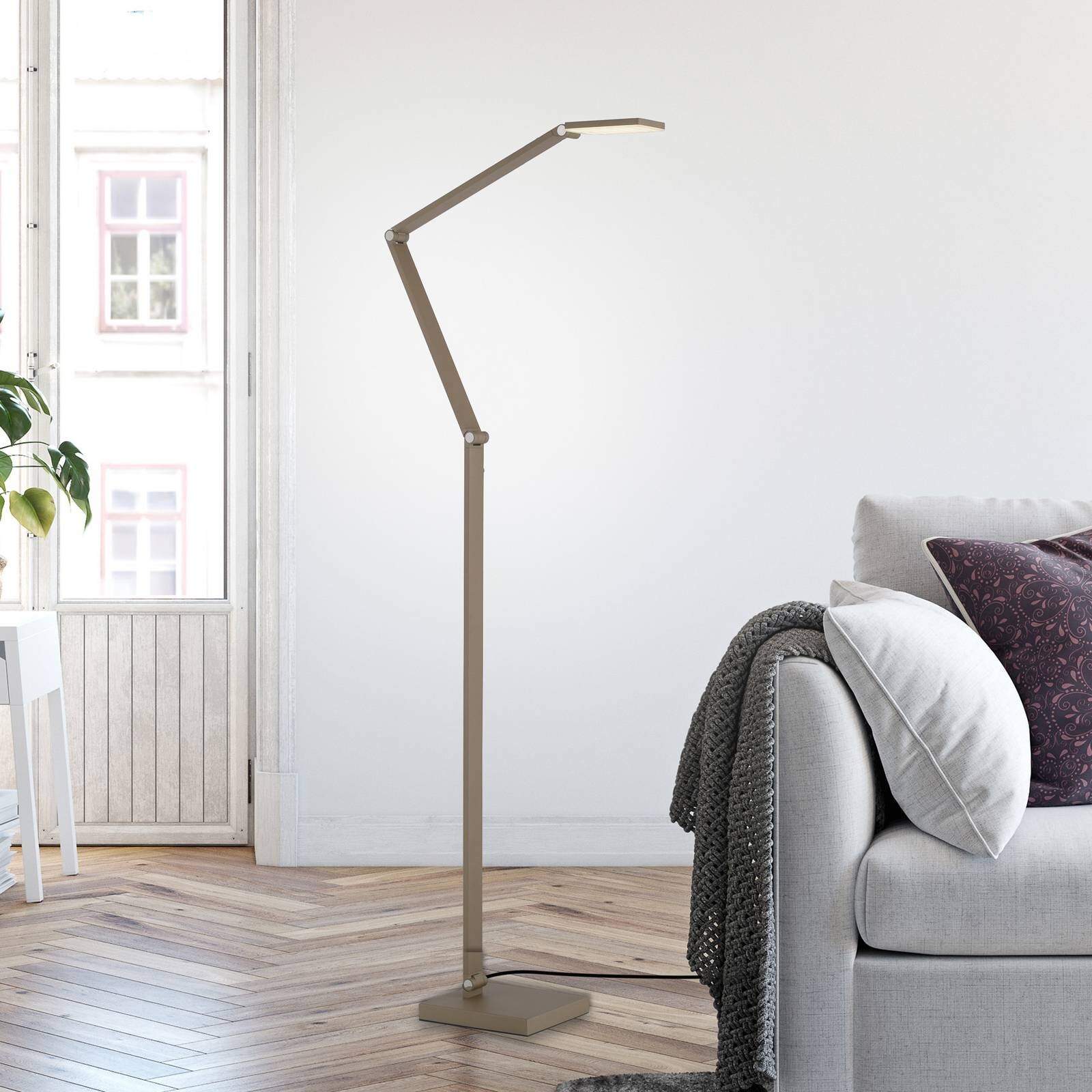 LED stojacia lampa SAMSKY, bronzová, výška 161 cm, kovový dotykový stmievač