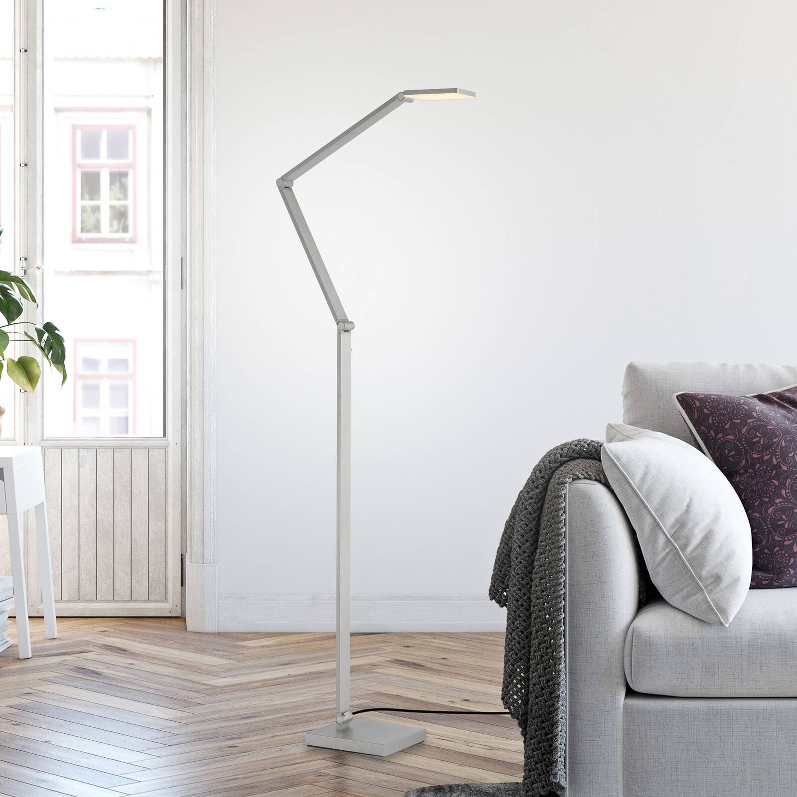 LED stojacia lampa SAMSKY, oceľ, výška 161 cm, kovový dotykový stmievač