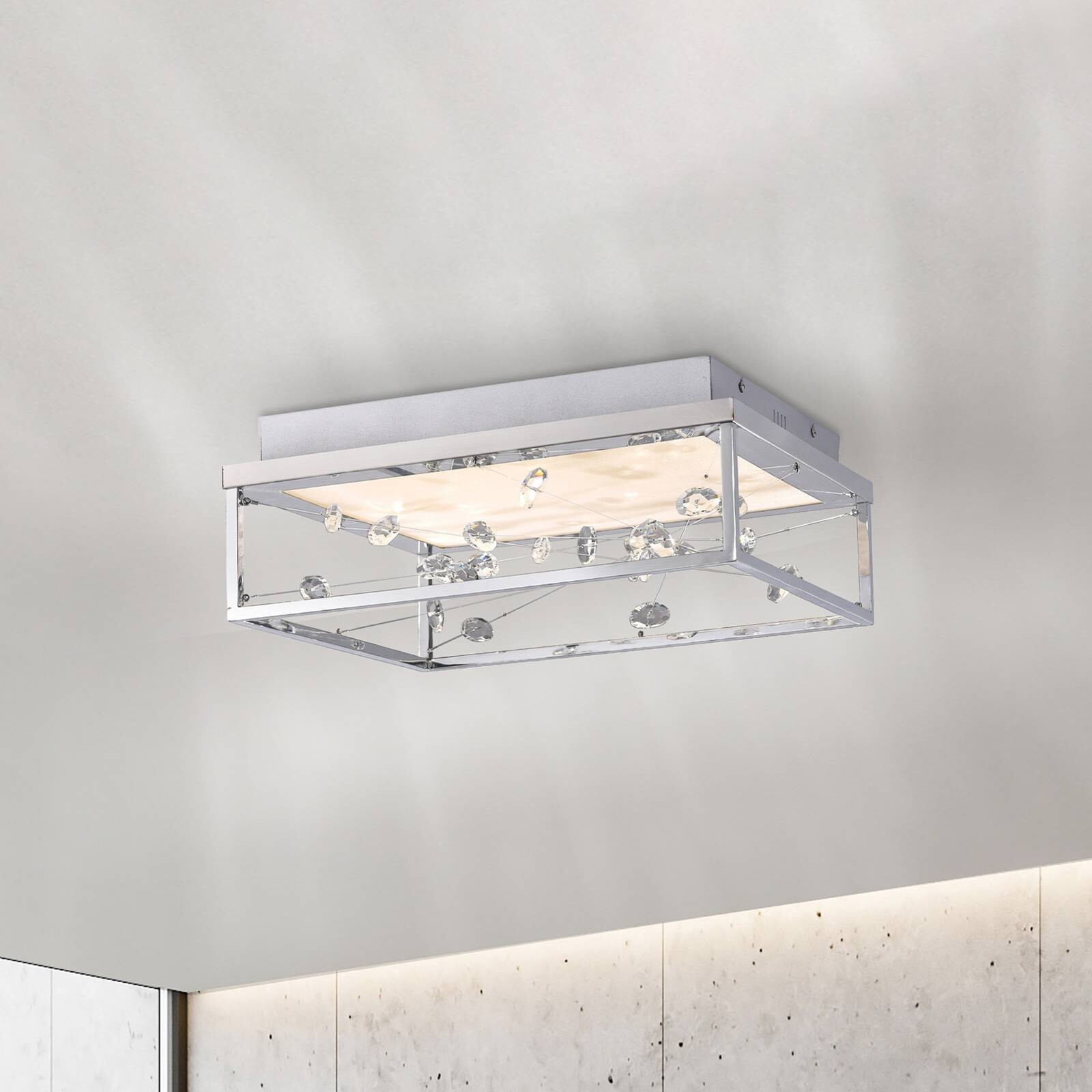 Stropné LED svetlo SKINA, chróm, 40 cm, CCT, stmievateľné, diaľkové ovládanie