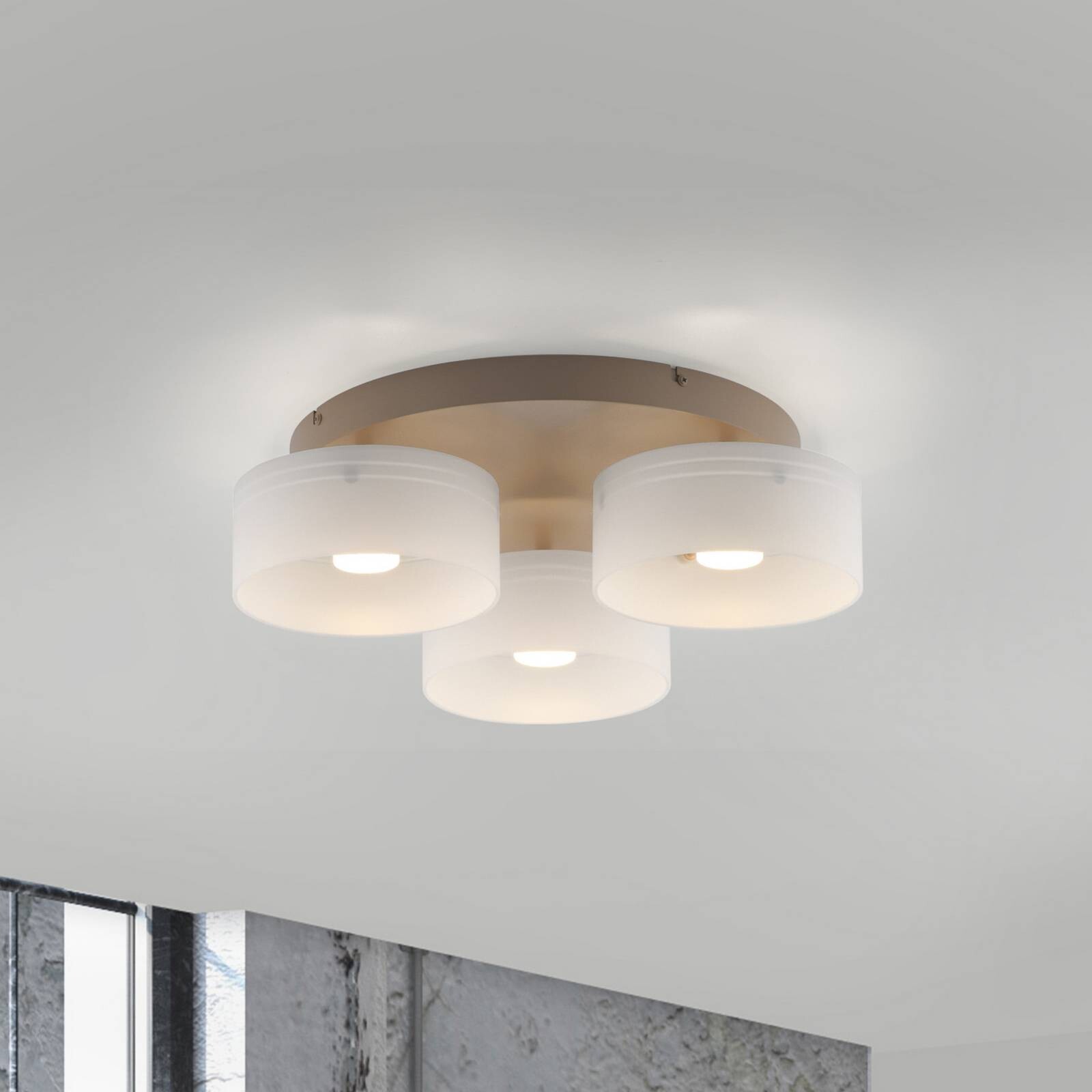 Stropné LED svetlo MARIKA béžové/biele 40 cm, 3-pl. sklenené, s Switchdim