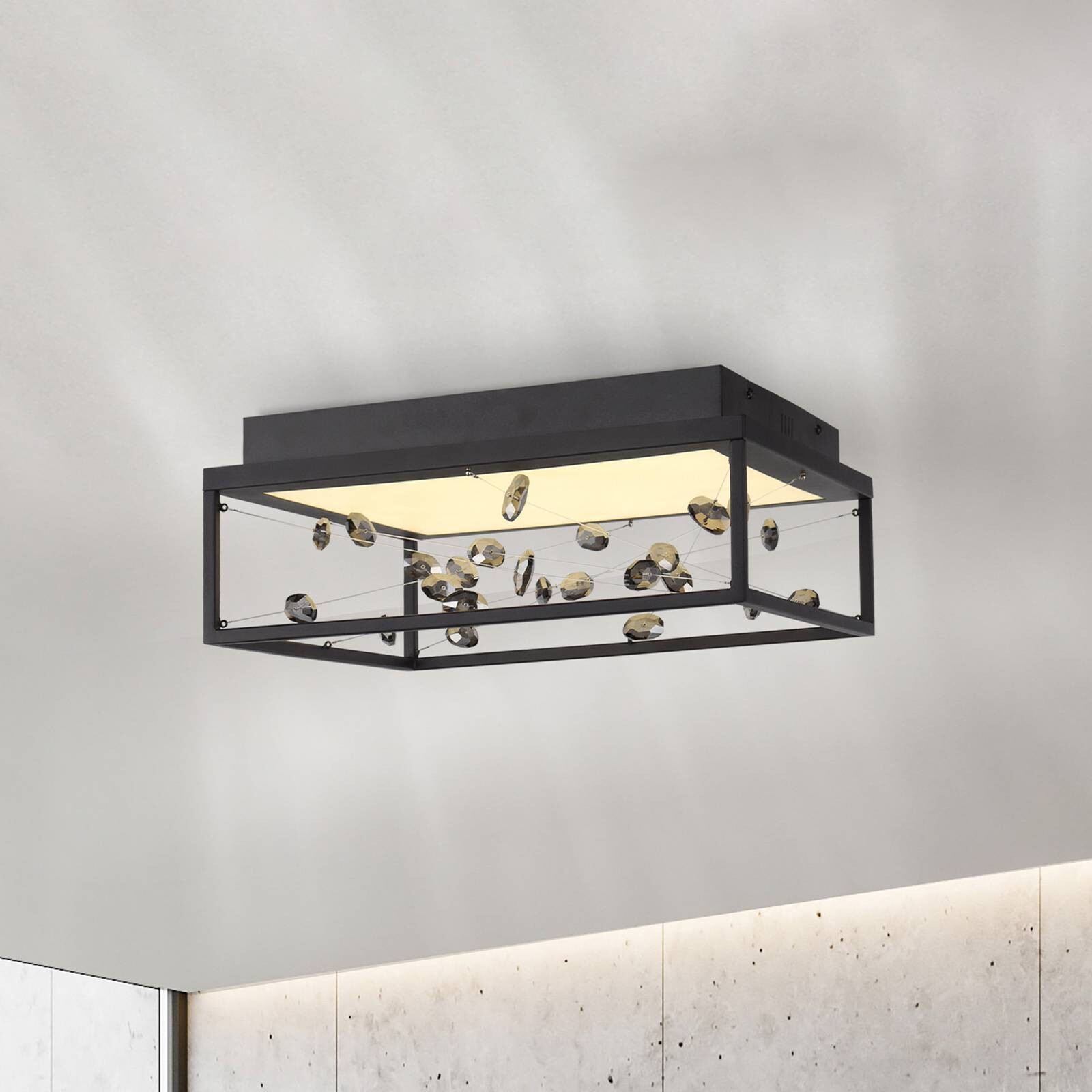 Stropné LED svetlo SKINA, čierne, 40 cm, CCT, stmievateľné, s diaľkovým