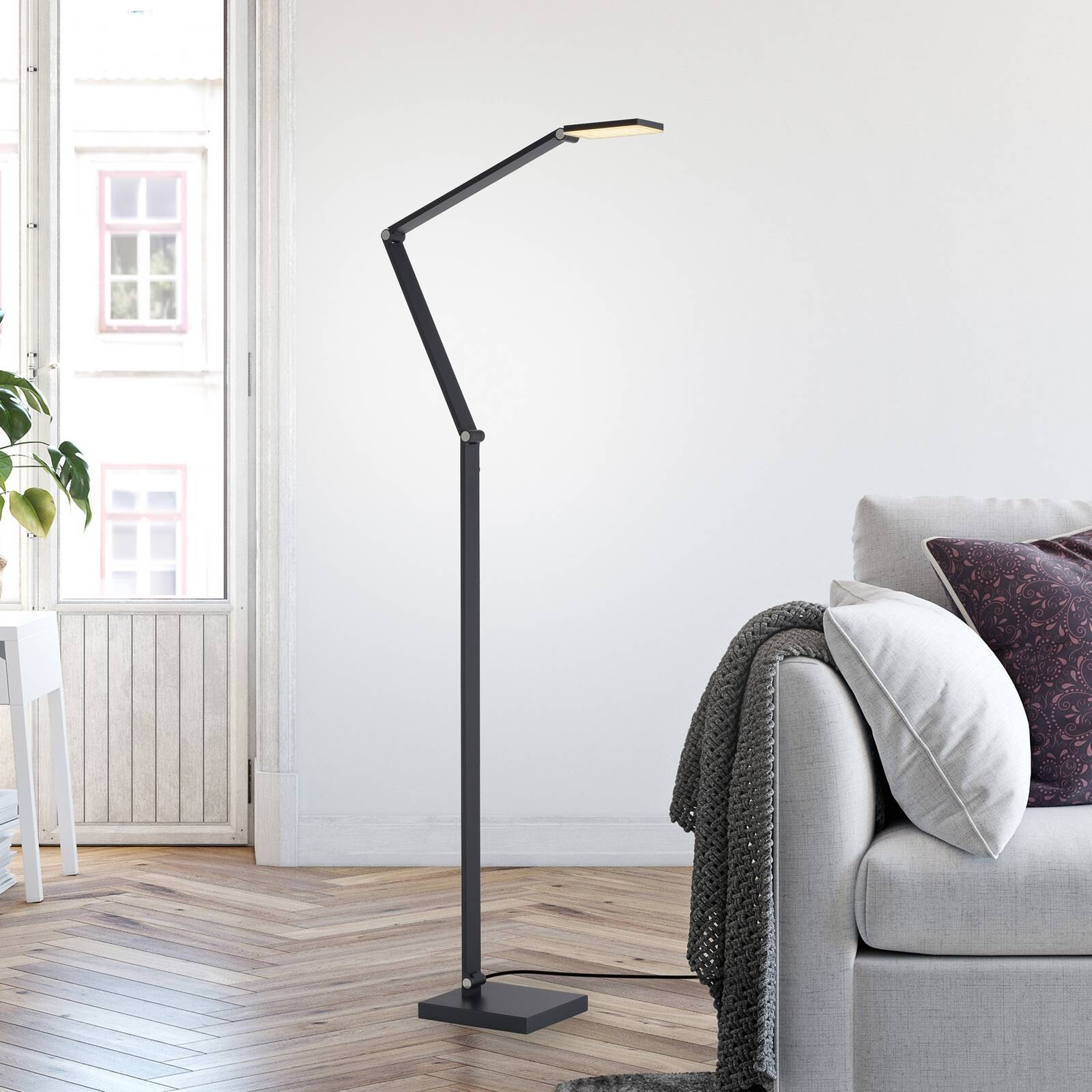 LED stojacia lampa SAMSKY, sivé, výška 161 cm, kov, dotykový stmievač